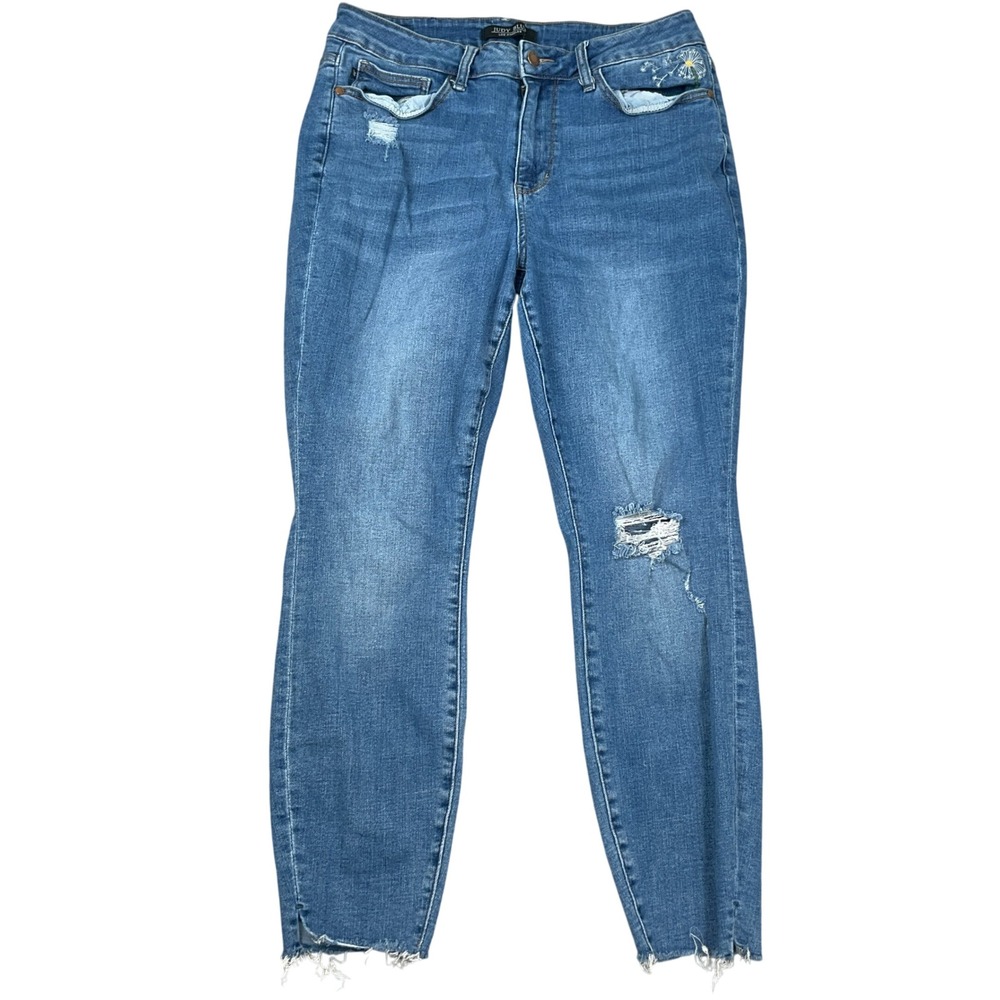 Judy Blue‎ LA Jeans Women 14W Blue JB88415 Distressed Dandelion Embroidery